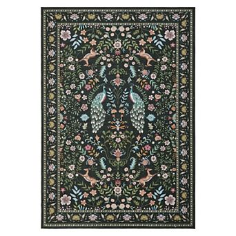 Vintage Floral Area Rug Non Slip Vacuum Clean Ultra Thin Stain Resistant Carpet for Living Room
