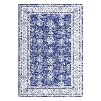Vintage Medallion Area Rug Machine Washable Low Pile Pet Friendly Ultra Thin Carpet for Kid's Room