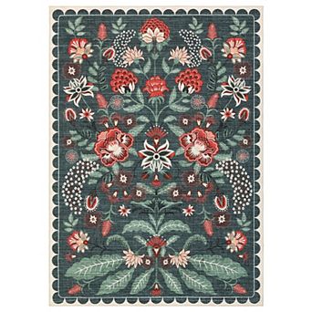 Vintage Floral Area Rug Non Slip Foldable Ultra Thin Non Shedding Floor Cover for Dining Room