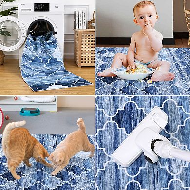 Boho Area Rug Machine Washable Vacuum Clean Ultra Thin Stain Resistant Carpet for Living Room