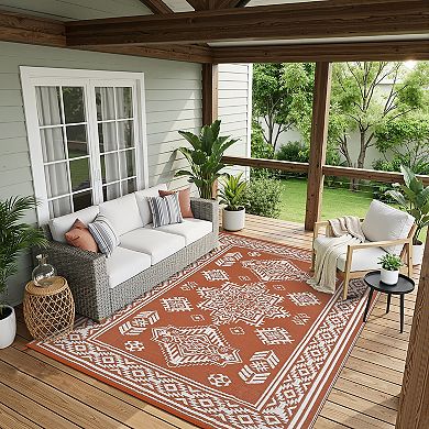 Boho Outdoor Area Rug Reversible Waterproof Stain & UV Resistant Plastic Straw Carpet for RV Beach
