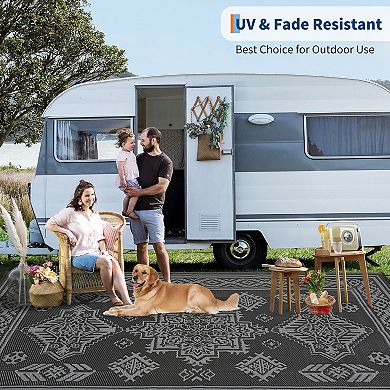 Boho Outdoor Area Rug Reversible Waterproof Stain & UV Resistant Plastic Straw Carpet for RV Beach