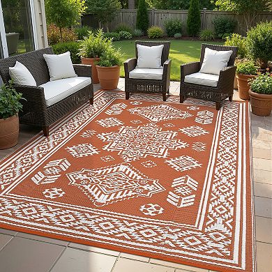 Boho Outdoor Area Rug Reversible Waterproof Stain & UV Resistant Plastic Straw Carpet for RV Beach