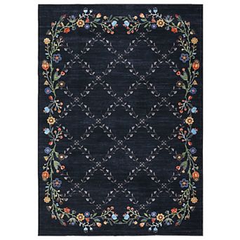 Vintage Floral Area Rug Non Slip Foldable Ultra Thin Non Shedding Floor Cover for Bedroom Playroom