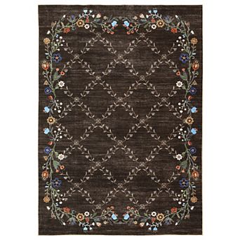 Vintage Floral Area Rug Non Slip Foldable Ultra Thin Non Shedding Floor Cover for Bedroom Playroom