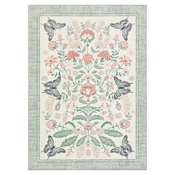Pastoral Floral Area Rug Low Pile Pet Friendly Non Slip Vacuum Clean Carpet for Kid's Room Bathroom