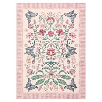 Pastoral Floral Area Rug Low Pile Pet Friendly Non Slip Vacuum Clean Carpet for Kid's Room Bathroom