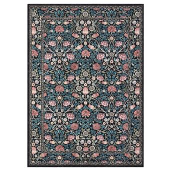 Vintage Floral Area Rug Non Slip Stain Resistant Vacuum Clean Ultra Thin Carpet for Bedroom Hallway