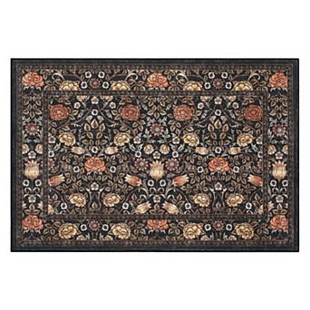 Vintage Floral Area Rug Non Slip Stain Resistant Vacuum Clean Ultra Thin Carpet for Bedroom Hallway