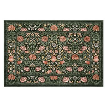 Vintage Floral Area Rug Non Slip Stain Resistant Vacuum Clean Ultra Thin Carpet for Bedroom Hallway