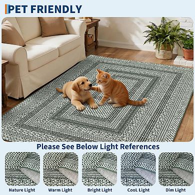 Modern Bordered Area Rug Machine Washable Low Pile Pet Friendly Ultra Thin Carpet for Kid's Room