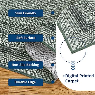 Modern Bordered Area Rug Machine Washable Low Pile Pet Friendly Ultra Thin Carpet for Kid's Room