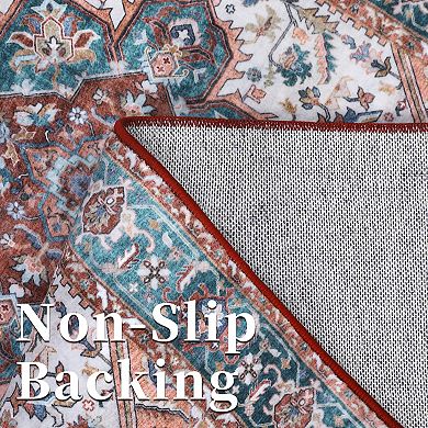 Medallion Area Rug Machine Washable Low Pile Stain Resistant Carpet for Dining Room Bathroom
