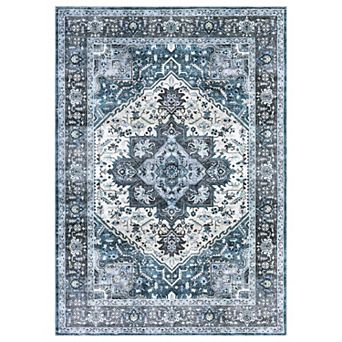 Medallion Area Rug Machine Washable Low Pile Stain Resistant Carpet for Dining Room Bathroom