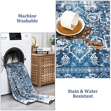 Distressed Area Rug Machine Washable Non Slip Non Shedding Ultra Thin Floor Cover for Bedroom