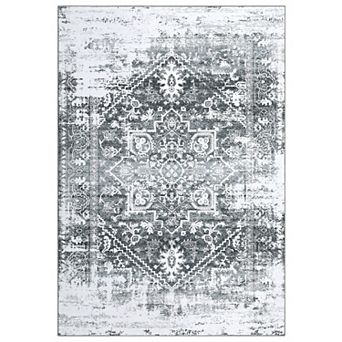 Distressed Area Rug Machine Washable Non Slip Non Shedding Ultra Thin Floor Cover for Bedroom