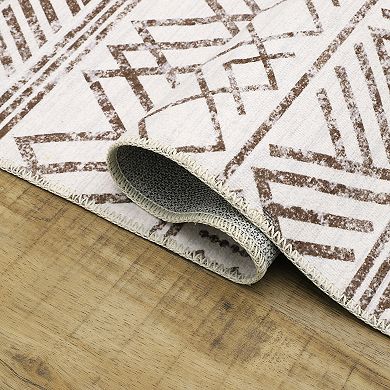 Boho Area Rug Machine Washable Non Shedding Stain Resistant Floor Cover for Living Room Laundry