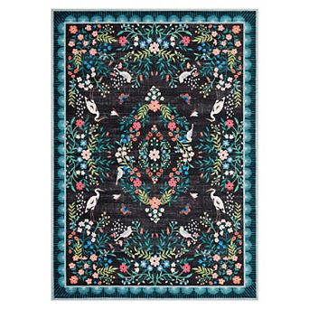 Vintage Floral Area Rug Non Slip Stain Resistant Vacuum Clean Ultra Thin Carpet for Kid's Room