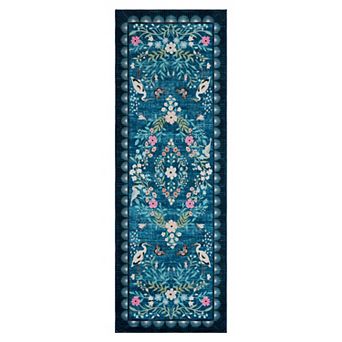 Vintage Floral Area Rug Non Slip Stain Resistant Vacuum Clean Ultra Thin Carpet for Kid's Room