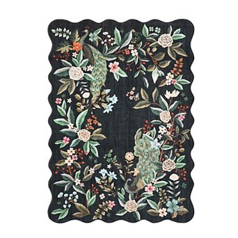 Vintage Floral Area Rug Machine Washable Non Slip Non Shedding Ultra Thin Floor Cover for Bedroom