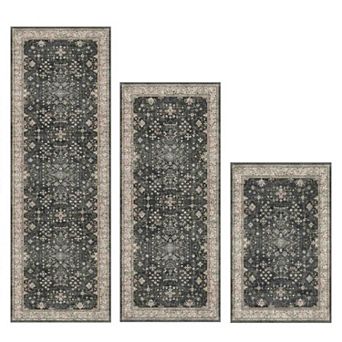 BOGASYL Vintage 3 pc Non Slip Kitchen Rug Set with Soft Low-Pile Design