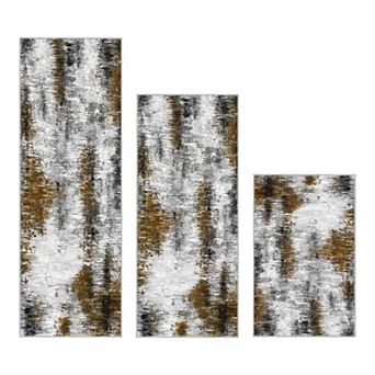 BOGASYL Abstract 3 pc Non-Slip Kitchen Rug Set with Silicone Backing