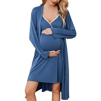 Ekouaer Maternity Nursing Gown and Robe Set Nursing 1 Labor Delivery Nightgowns for Hospital