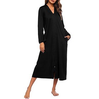 Ekouaer Women Zipper Robe Long Sleeve Loungewear Lightweight Housecoat Full Length Nightgown