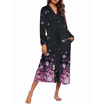 Ekouaer Women Zipper Robe Long Sleeve Loungewear Lightweight Housecoat Full Length Nightgown