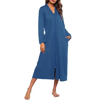Ekouaer Women Zipper Robe Long Sleeve Loungewear Lightweight Housecoat Full Length Nightgown