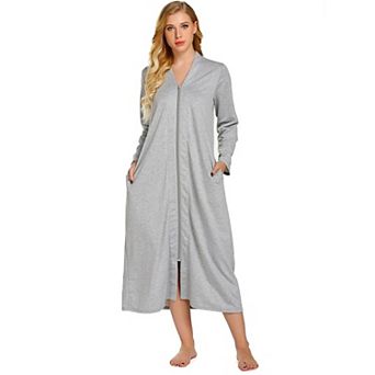 Ekouaer Women Zipper Robe Long Sleeve Loungewear Lightweight Housecoat Full Length Nightgown