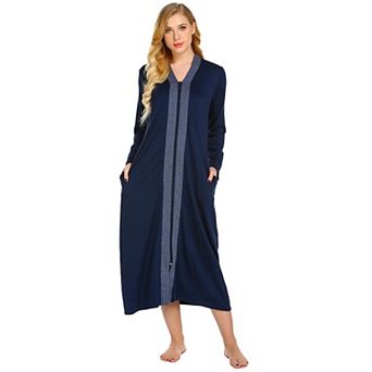 Ekouaer Women Zipper Robe Long Sleeve Loungewear Lightweight Housecoat Full Length Nightgown