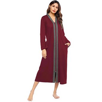 Ekouaer Women Zipper Robe Long Sleeve Loungewear Lightweight Housecoat Full Length Nightgown