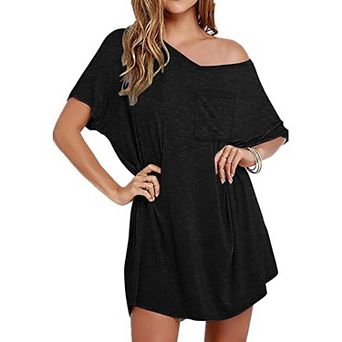 Ekouaer Womens Tshirt Nightgown Cotton V Neck Sleepshirts Comfy Casual Nightshirt for Women