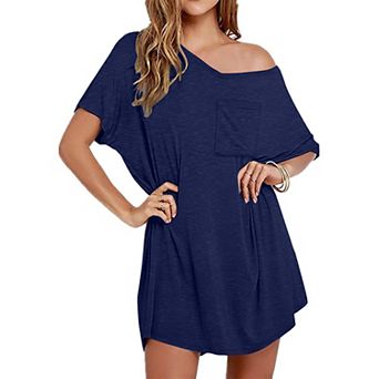 Ekouaer Women's Cotton Short Sleeve V-Neck T-Shirt Nightgown