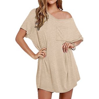 Ekouaer Womens Tshirt Nightgown Cotton V Neck Sleepshirts Comfy Casual Nightshirt for Women
