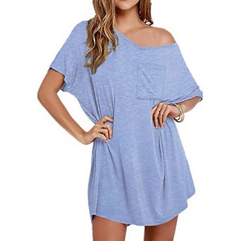 Ekouaer Women's Cotton Short Sleeve V-Neck T-Shirt Nightgown