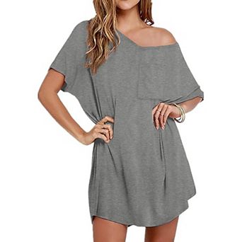 Ekouaer Women's Cotton Short Sleeve V-Neck T-Shirt Nightgown