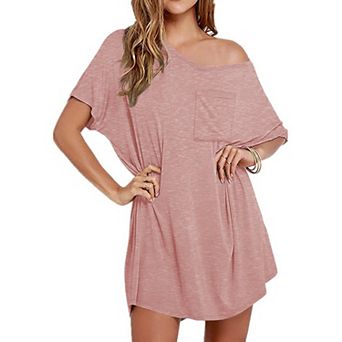 Ekouaer Womens Tshirt Nightgown Cotton V Neck Sleepshirts Comfy Casual Nightshirt for Women
