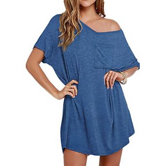 Ekouaer Women's Cotton Short Sleeve V-Neck T-Shirt Nightgown