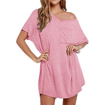Ekouaer Women's Cotton Short Sleeve V-Neck T-Shirt Nightgown