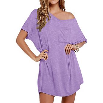 Ekouaer Women's Cotton Short Sleeve V-Neck T-Shirt Nightgown
