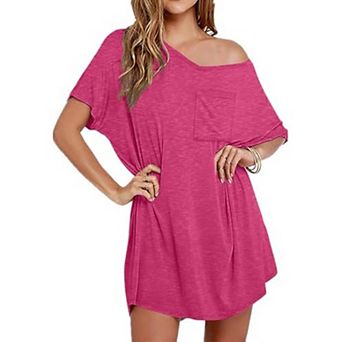 Ekouaer Women's Cotton Short Sleeve V-Neck T-Shirt Nightgown