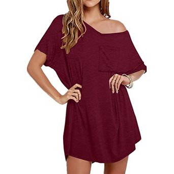 Ekouaer Women's Cotton Short Sleeve V-Neck T-Shirt Nightgown