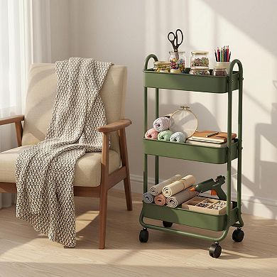 3 Tier Slim Rolling Storage Cart Organizer with Wheels for Bathroom Laundry Kitchen Garage