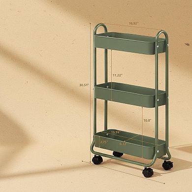 3 Tier Slim Rolling Storage Cart Organizer with Wheels for Bathroom Laundry Kitchen Garage