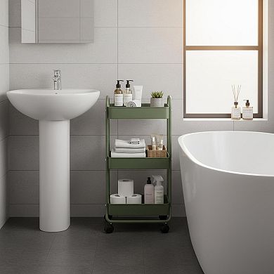 3 Tier Slim Rolling Storage Cart Organizer with Wheels for Bathroom Laundry Kitchen Garage