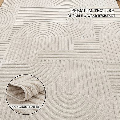 Modern Boho Washable Rug, Beige Solid Non-Slip Fluffy Carpet for All Indoor Rooms