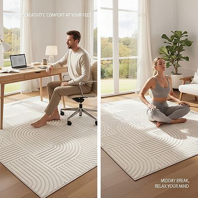 Modern Boho Washable Rug, Beige Solid Non-Slip Fluffy Carpet for All Indoor Rooms