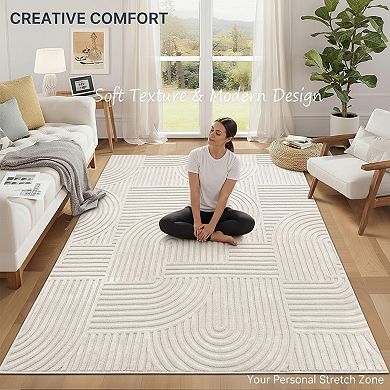 Modern Boho Washable Rug, Beige Solid Non-Slip Fluffy Carpet for All Indoor Rooms